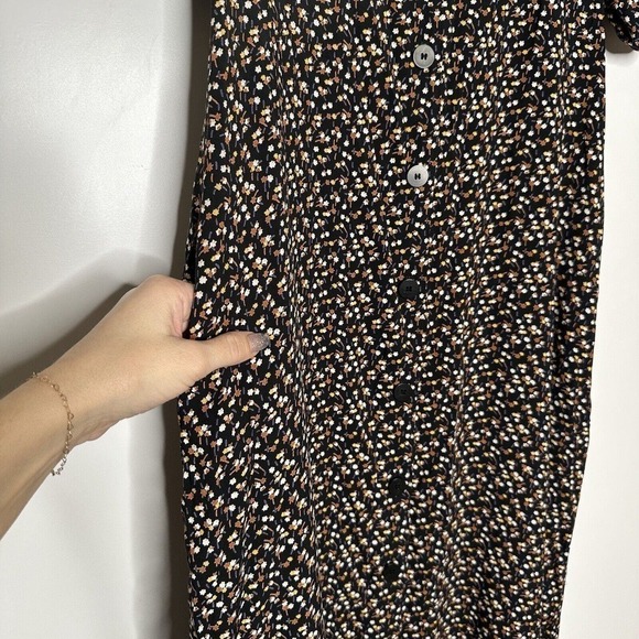NWT Madewell Bubble-Sleeve Floral Midi Dress Button-Front Womens Black Size XXS - Picture 6 of 8